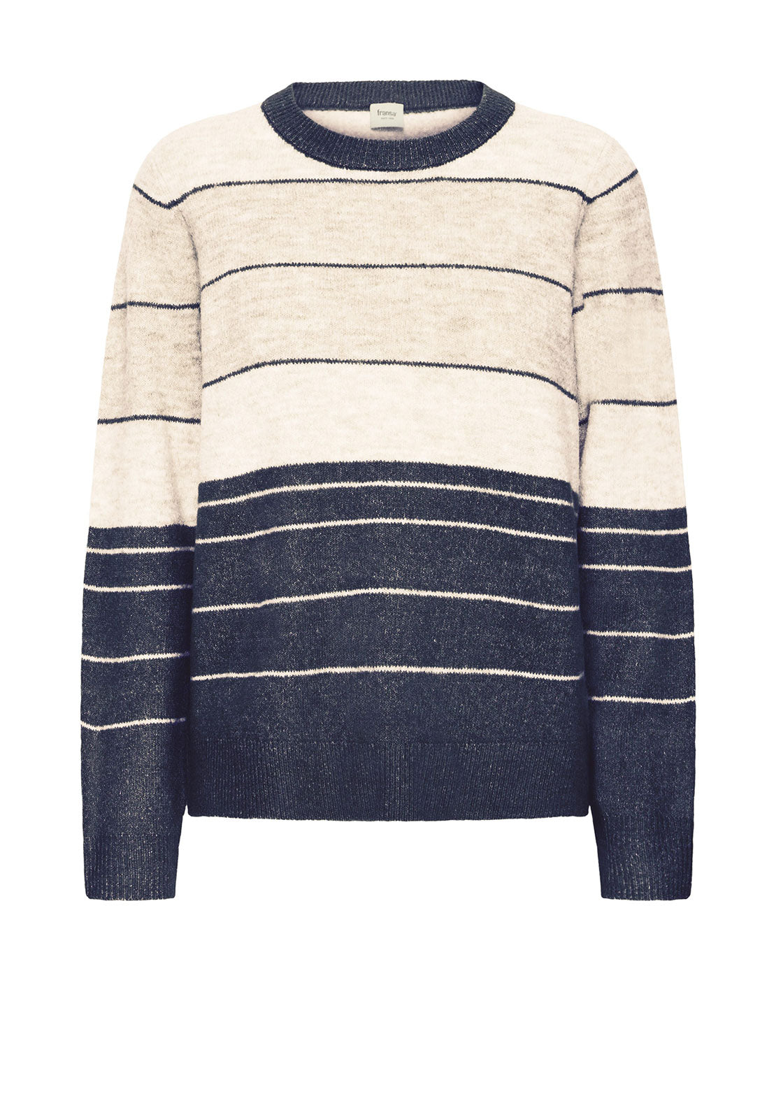 Fransa Ellis Striped Colour Block Jumper, Beige and Navy