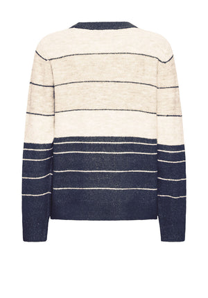Fransa Ellis Striped Colour Block Jumper, Beige and Navy