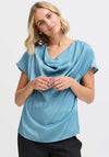 Fransa Shina Cowl Neck Satin Top, Blue