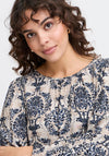 Fransa Flowy Printed Bubble Hem Blouse, Navy