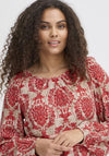 Fransa Flowy Printed Bubble Hem Blouse, Red