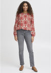 Fransa Flowy Printed Bubble Hem Blouse, Red
