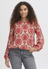 Fransa Flowy Printed Bubble Hem Blouse, Red