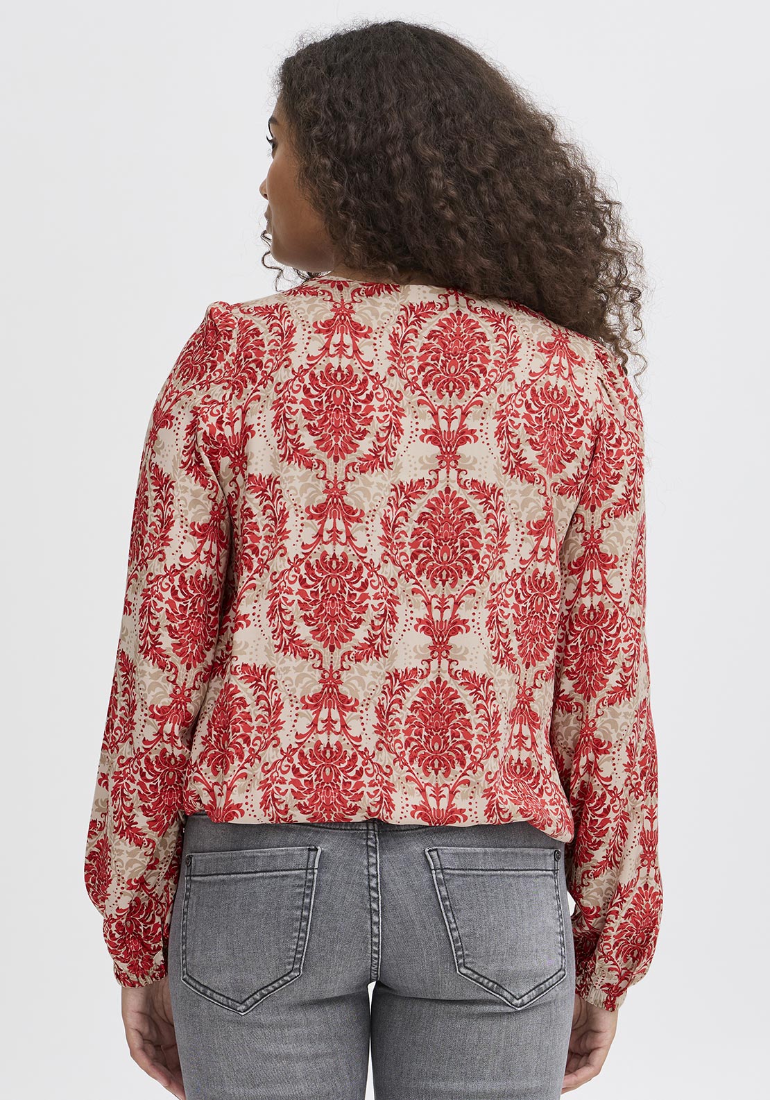 Fransa Flowy Printed Bubble Hem Blouse, Red