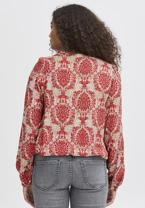 Fransa Flowy Printed Bubble Hem Blouse, Red