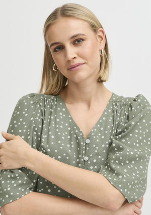 Fransa Kamma Polka Dot Dress, Green