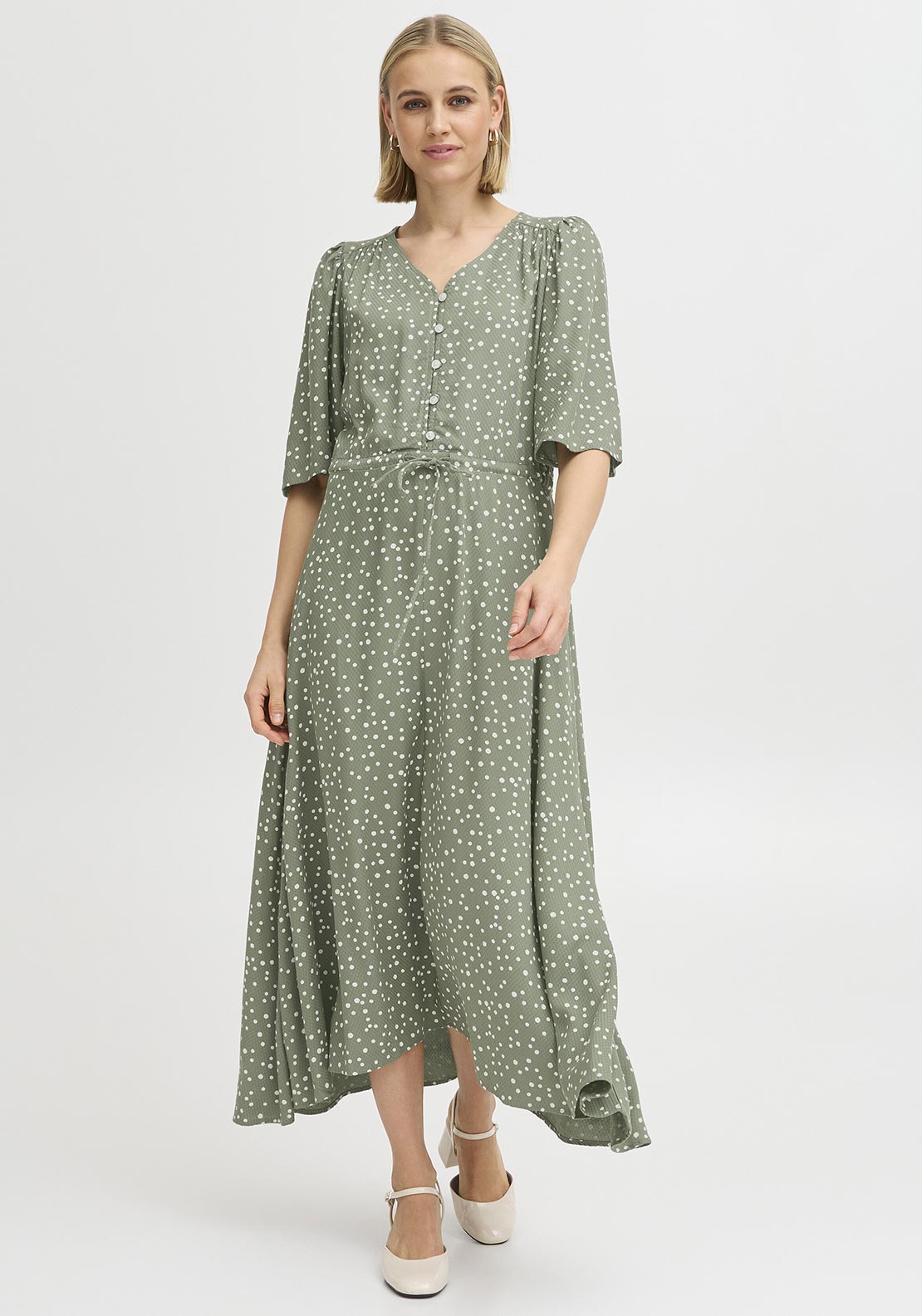 Fransa Kamma Polka Dot Dress, Green