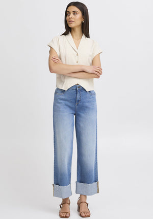 Fransa Tel Linen Blend Short Shirt, Beige