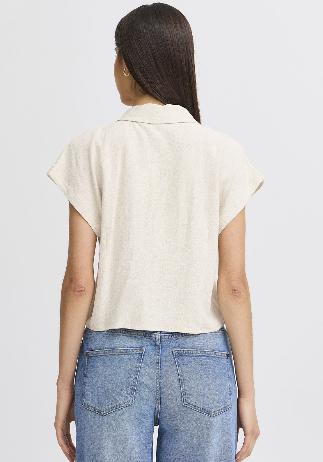 Fransa Tel Linen Blend Short Shirt, Beige
