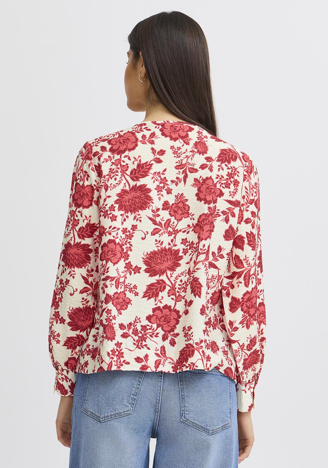Fransa Hita Pleated Floral Blouse, Pink