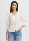 Fransa Nadi Striped Tunic Top, White Multi