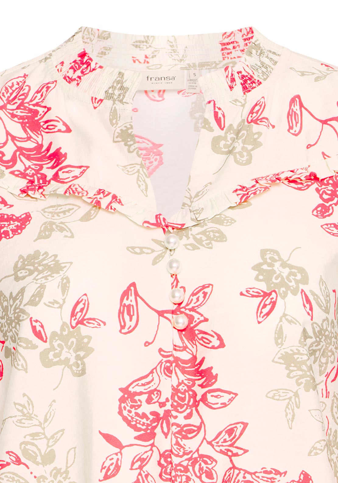 Fransa Tine Floral Print Blouse, Cream Multi