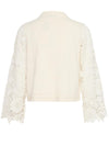 Fransa Hellen Crochet Sleeve Cardigan, Cream