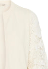 Fransa Hellen Crochet Sleeve Cardigan, Cream