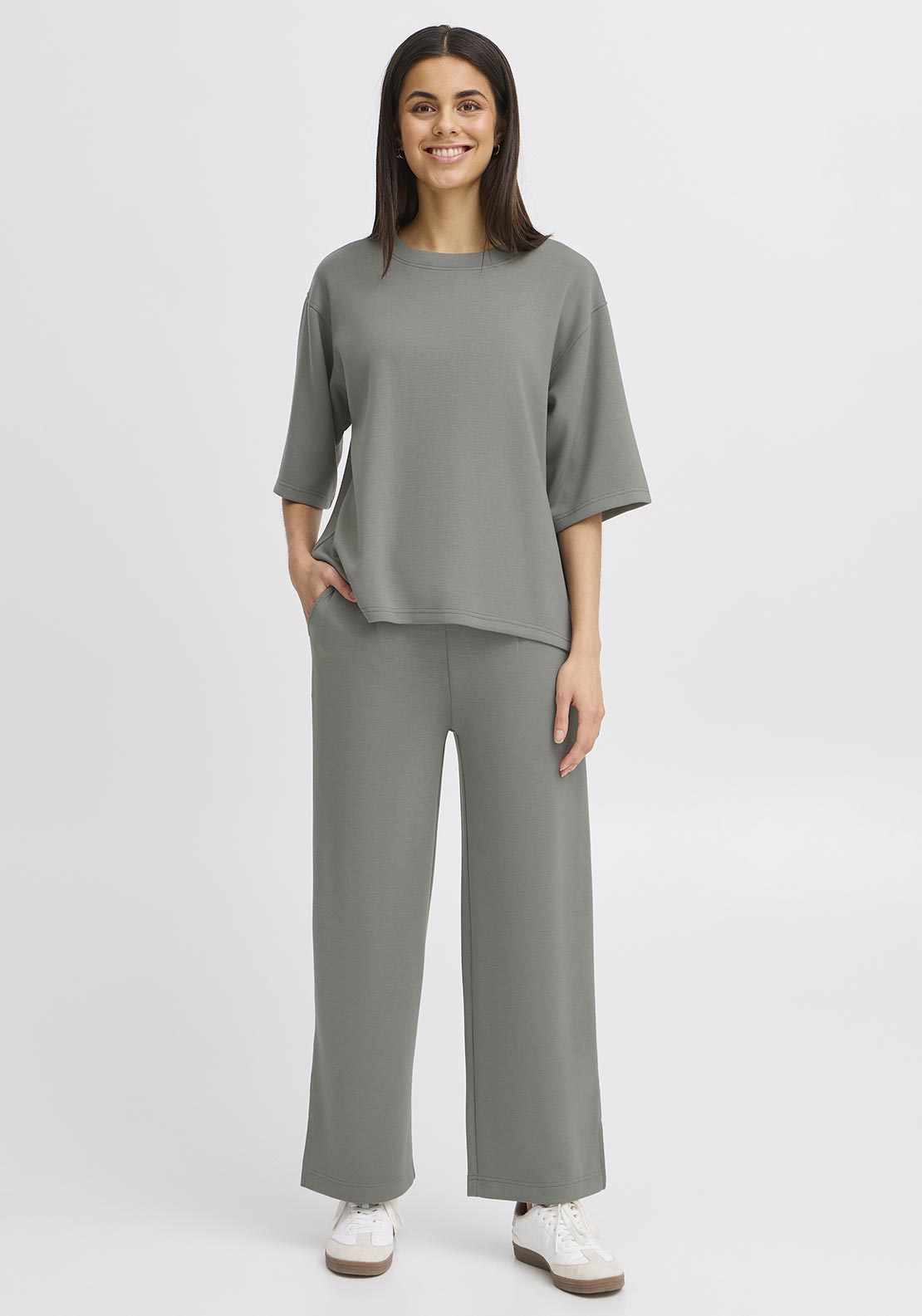 Fransa Aurora Wide Leg Joggers, Green