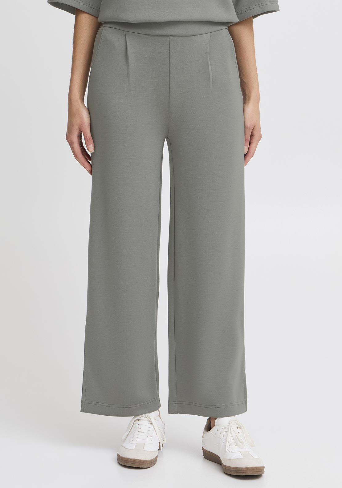 Fransa Aurora Wide Leg Joggers, Green