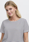 Fransa Josie Textured Striped T Shirt, Navy and White
