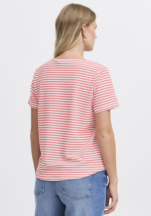 Fransa Josie Textured Striped T Shirt, Red and White