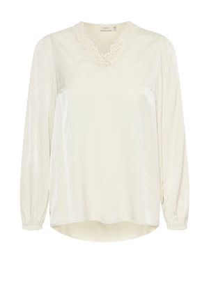 Fransa Diana Crochet Detail Blouse, Cream
