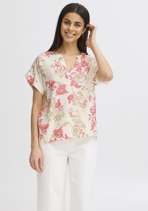 Fransa Tine Floral Print Tunic, Cream Multi