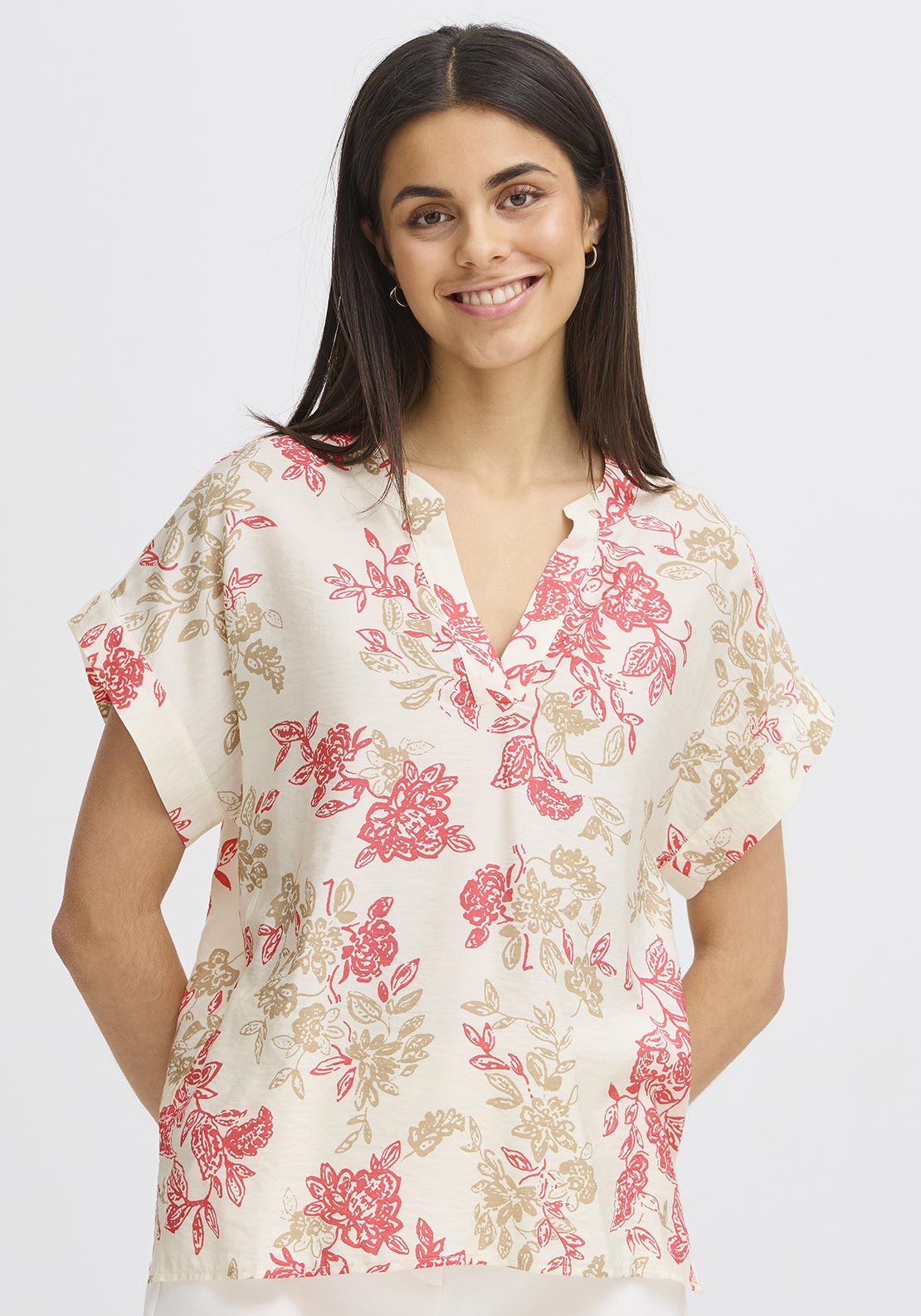 Fransa Tine Floral Print Tunic, Cream Multi