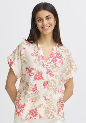Fransa Tine Floral Print Tunic, Cream Multi