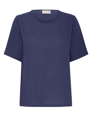 Fransa Manua Cotton Short Sleeve Top, Navy