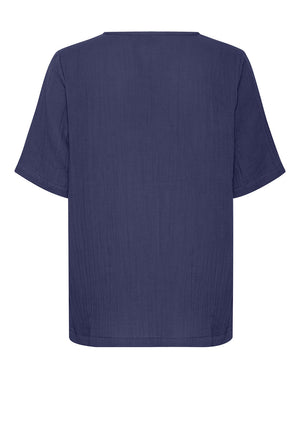 Fransa Manua Cotton Short Sleeve Top, Navy