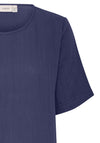 Fransa Manua Cotton Short Sleeve Top, Navy