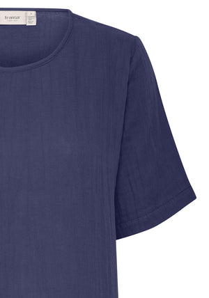 Fransa Manua Cotton Short Sleeve Top, Navy