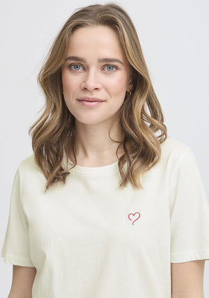 Fransa Heart Print T Shirt, Cream
