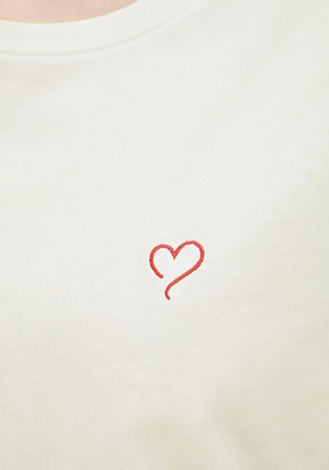 Fransa Heart Print T Shirt, Cream