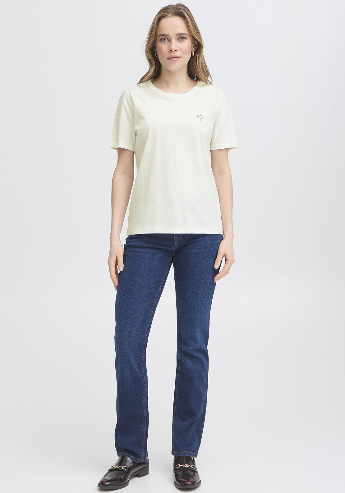 Fransa Heart Print T Shirt, Cream