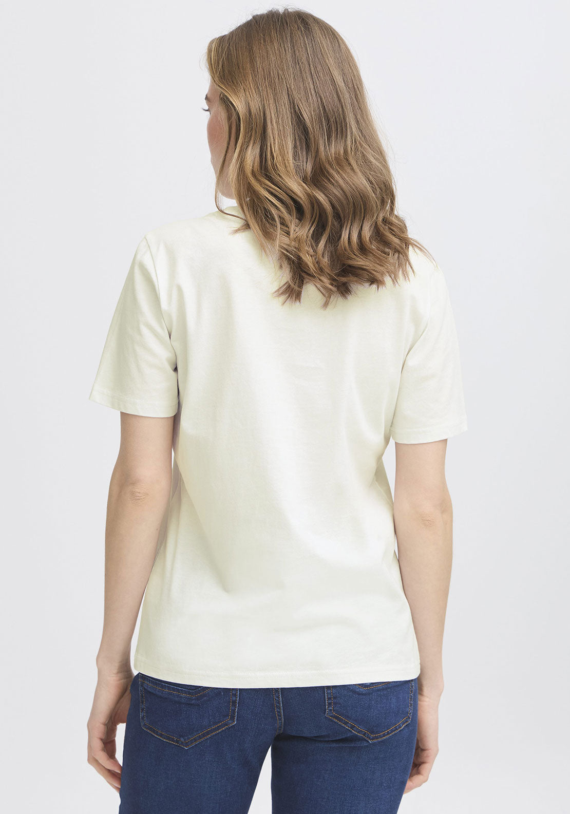 Fransa Heart Print T Shirt, Cream