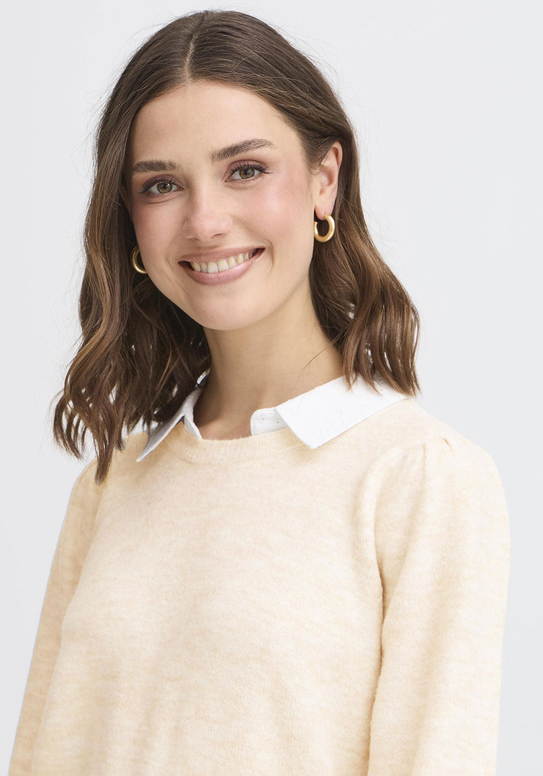 Fransa Katie Jo Melange Jumper with Collar, Yellow