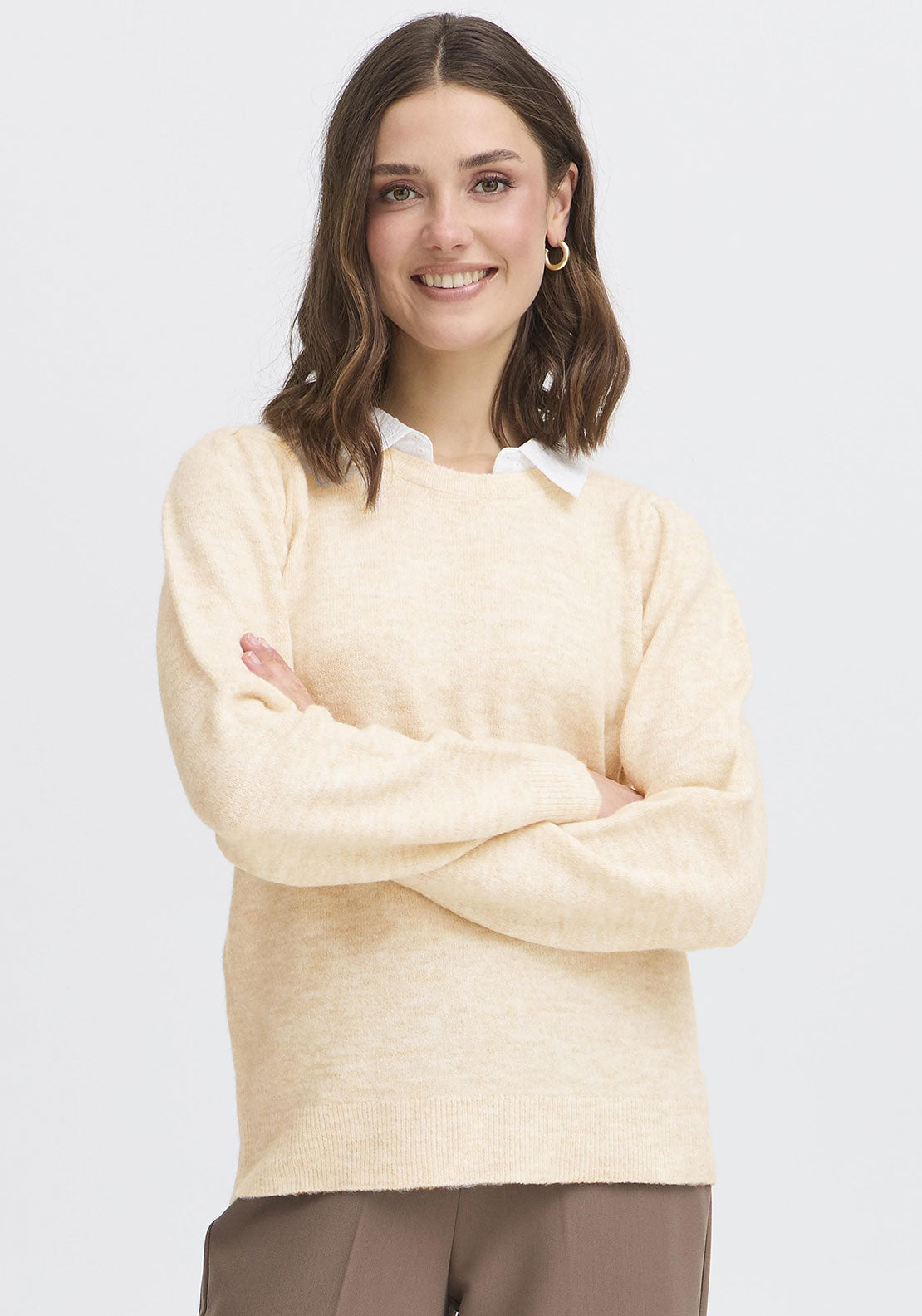 Fransa Katie Jo Melange Jumper with Collar, Yellow