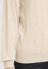 Fransa Kata Stripe Embossed Sweater, Beige