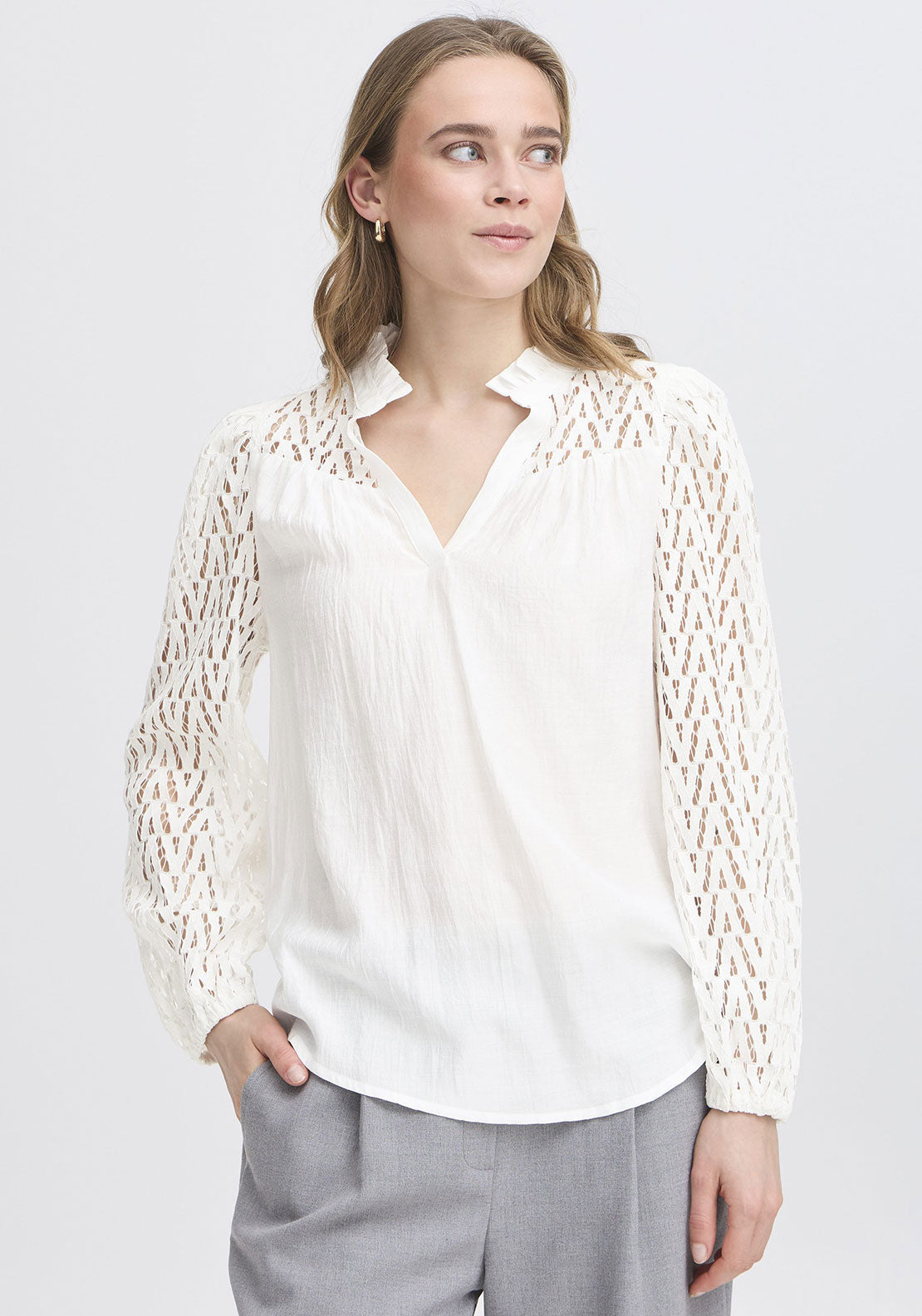 Fransa Bess Laser Cut Blouse, White