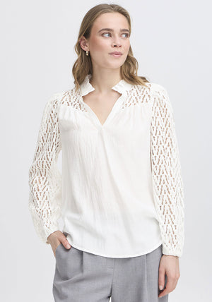Fransa Bess Laser Cut Blouse, White
