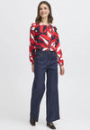 Fransa Ariana Abstract Floral Print Blouse, Red Multi