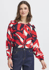 Fransa Ariana Abstract Floral Print Blouse, Red Multi