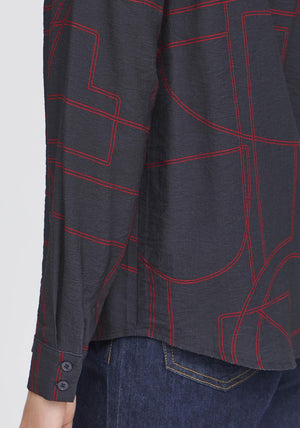 Fransa Daphne Abstract Print Shirt, Navy and Red