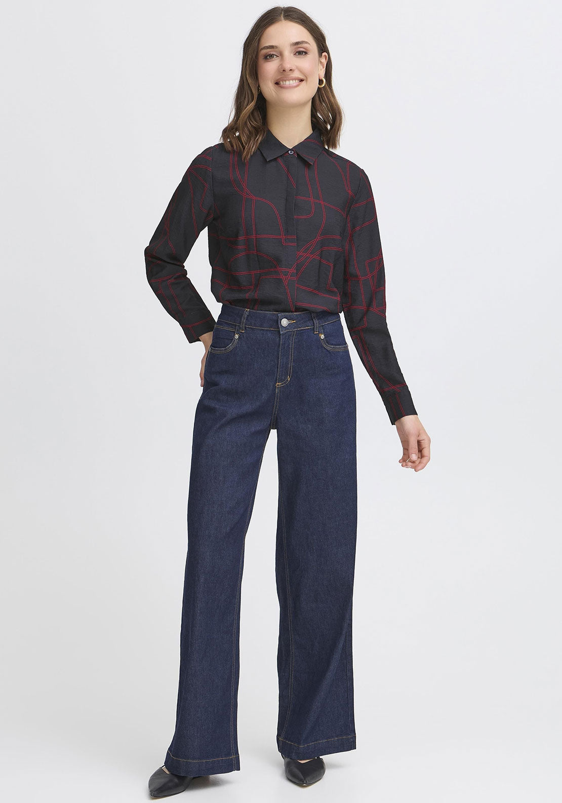 Fransa Daphne Abstract Print Shirt, Navy and Red