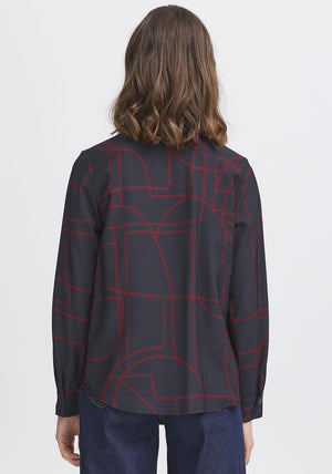 Fransa Daphne Abstract Print Shirt, Navy and Red