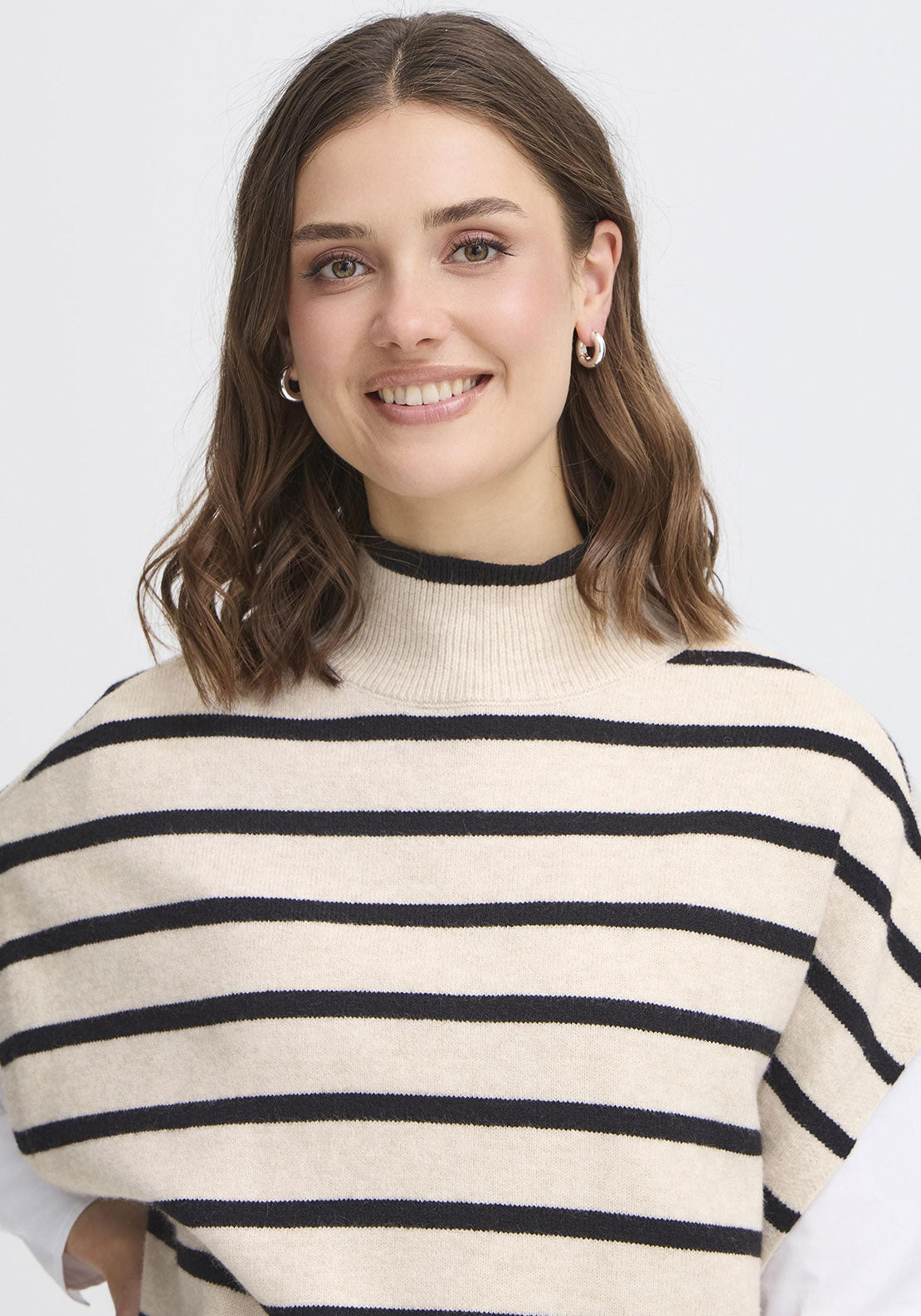 Fransa Bitte Striped Sweater Vest, Beige and Black