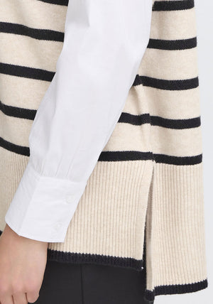 Fransa Bitte Striped Sweater Vest, Beige and Black