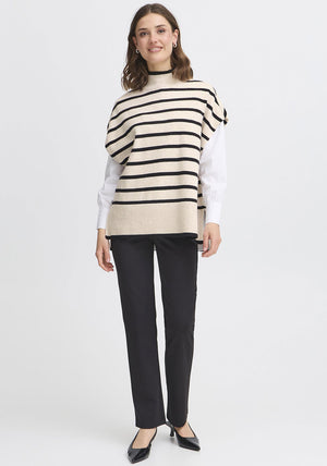 Fransa Bitte Striped Sweater Vest, Beige and Black