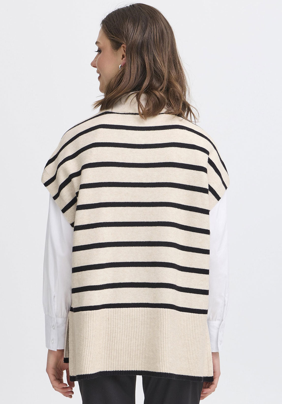 Fransa Bitte Striped Sweater Vest, Beige and Black