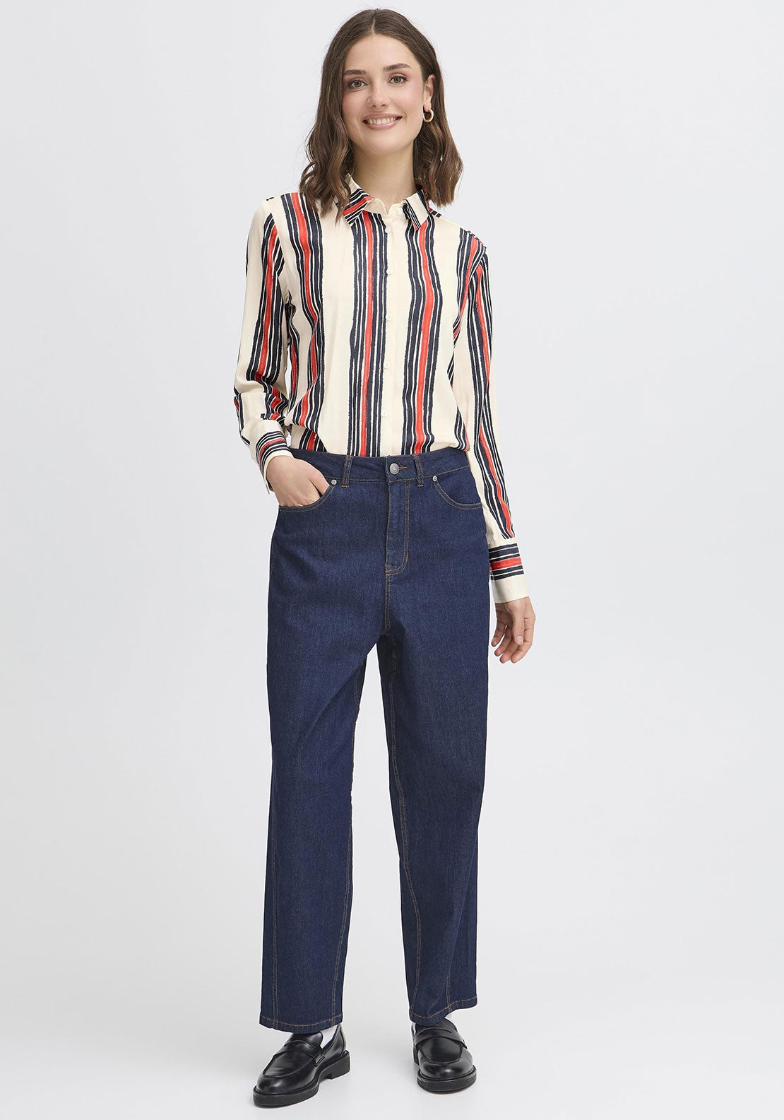 Fransa Alda Striped Shirt, Beige Multi