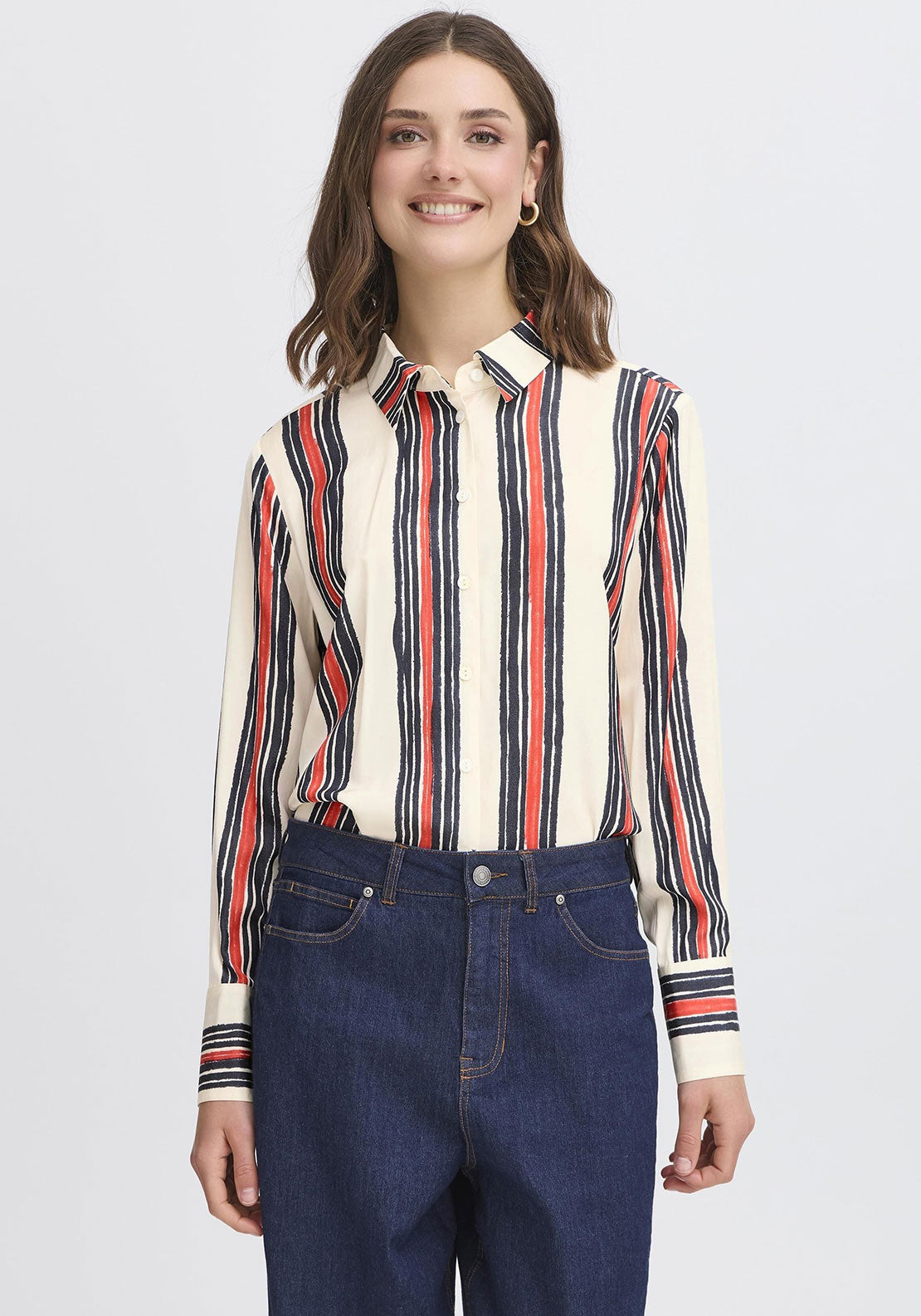 Fransa Alda Striped Shirt, Beige Multi